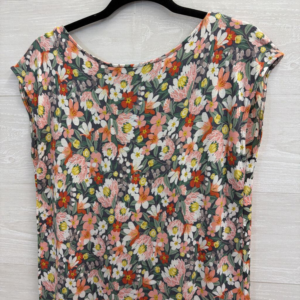Loft Grey/ Multi Floral Print Short Sleeve Top Small