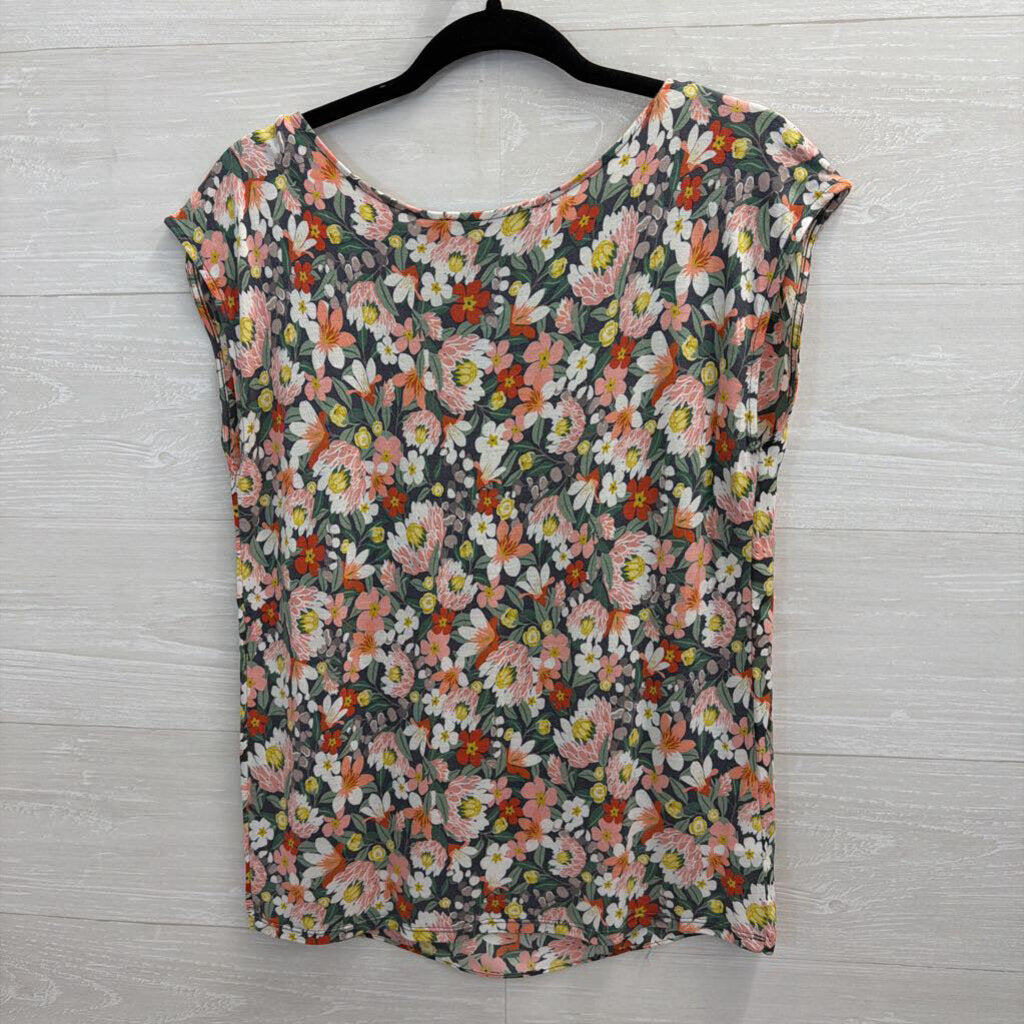 Loft Grey/ Multi Floral Print Short Sleeve Top Small