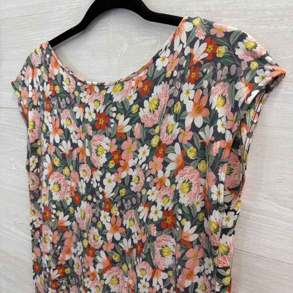 Loft Grey/ Multi Floral Print Short Sleeve Top Small