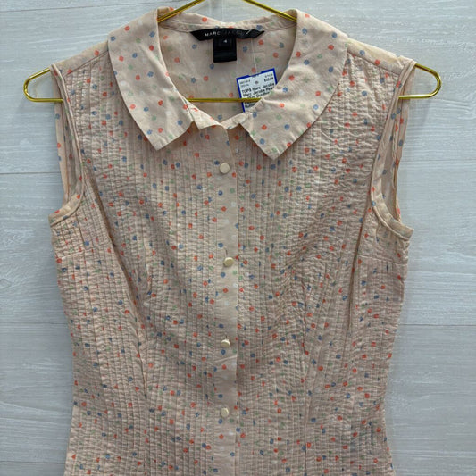 Marc Jacobs Pink/ Multi Dot Print Pleated Sleeveless Button Down Top 4