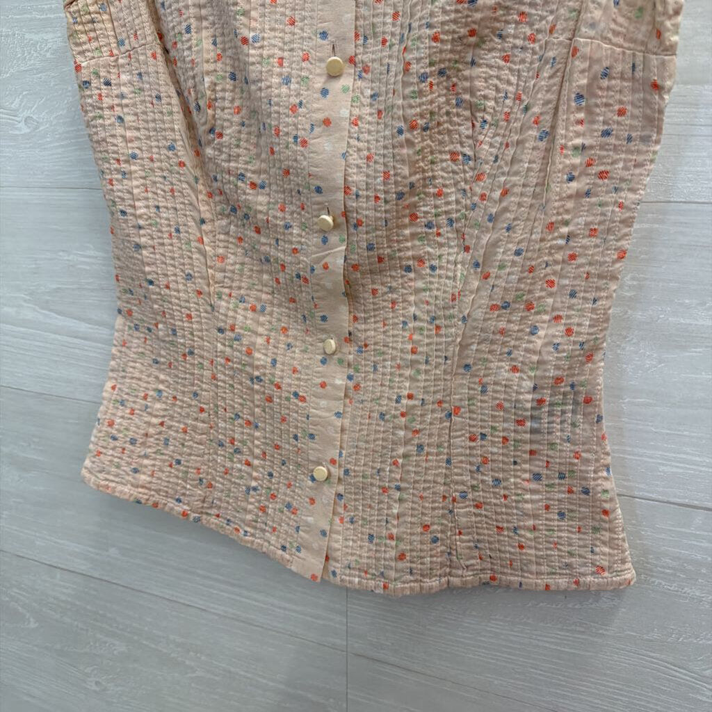 Marc Jacobs Pink/ Multi Dot Print Pleated Sleeveless Button Down Top 4
