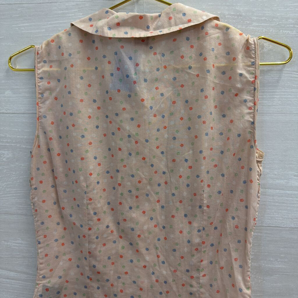 Marc Jacobs Pink/ Multi Dot Print Pleated Sleeveless Button Down Top 4
