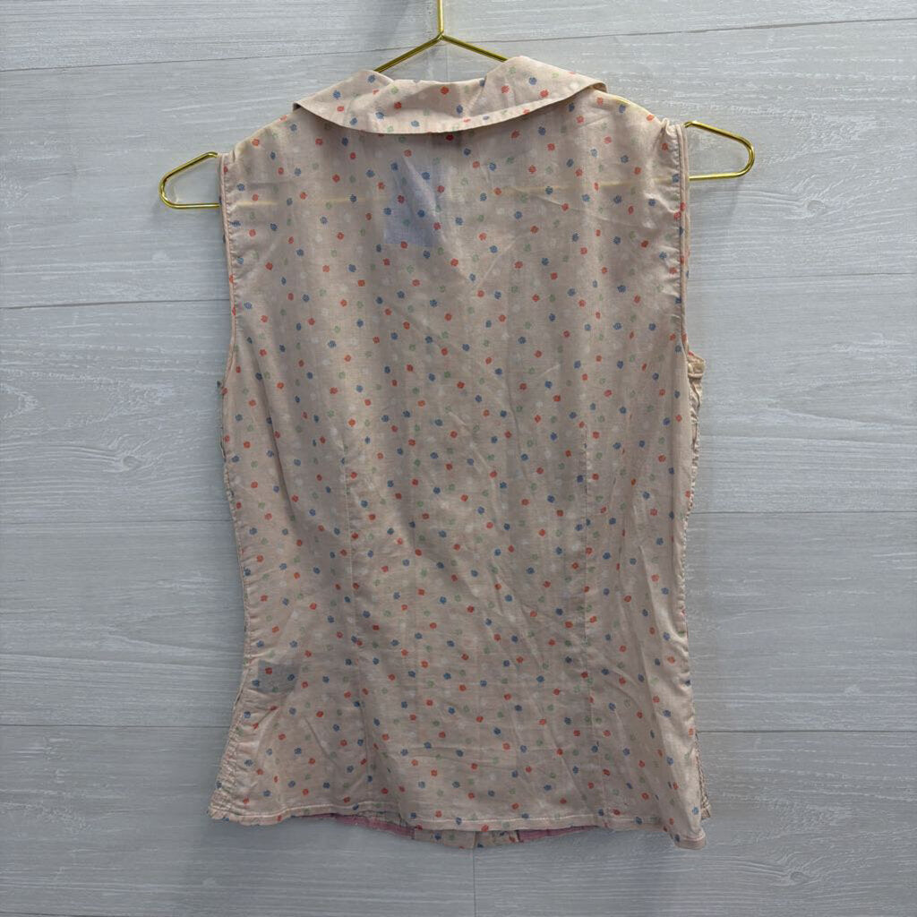 Marc Jacobs Pink/ Multi Dot Print Pleated Sleeveless Button Down Top 4