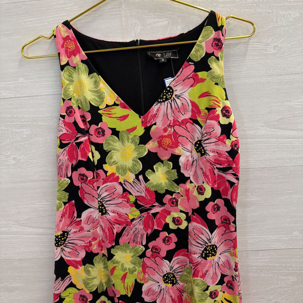 Lily Black/ Multi Bright Print Sleeveless Dress Small