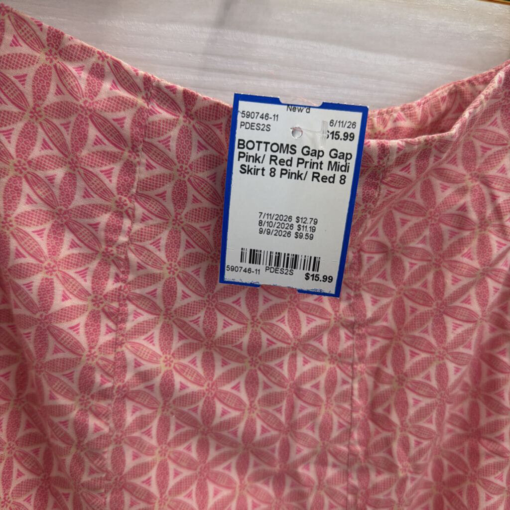 Gap Pink/ Red Print Midi Skirt 8
