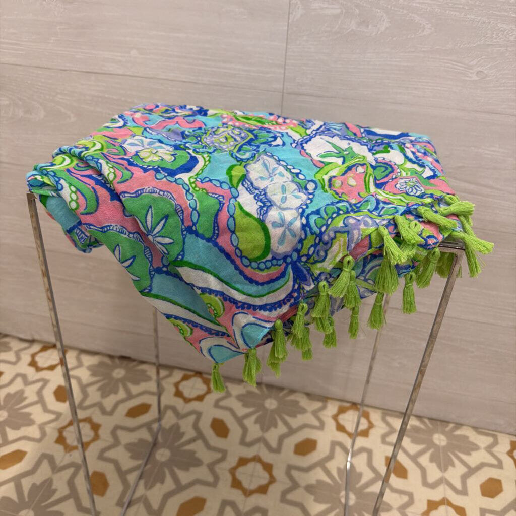 Lilly Pulitzer Green/ Multi Print Fringe Detail Infinity Scarf