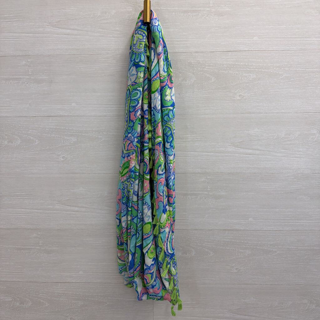 Lilly Pulitzer Green/ Multi Print Fringe Detail Infinity Scarf