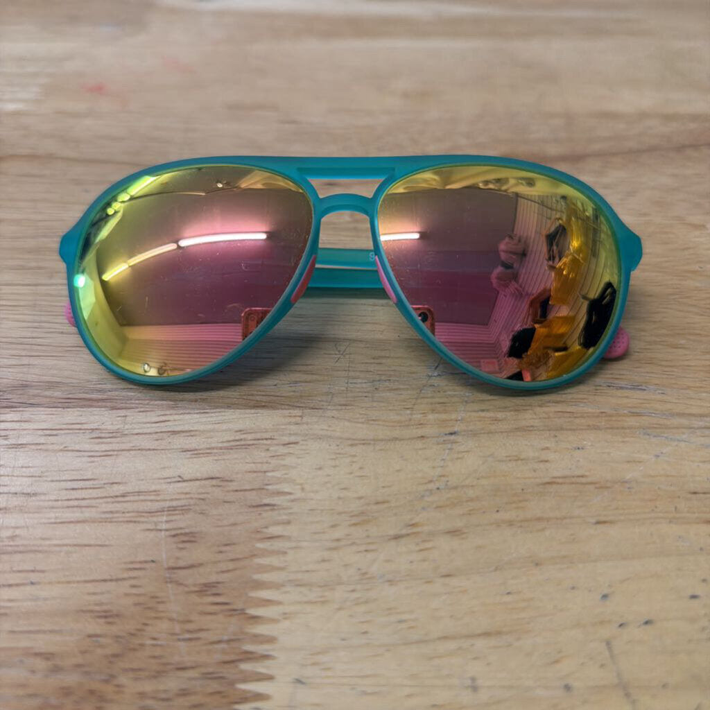Goodr Teal Frame Pink Reflective Lenses Mach G Aviator Sunglasses