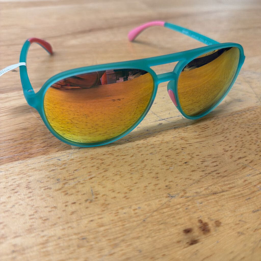 Goodr Teal Frame Pink Reflective Lenses Mach G Aviator Sunglasses