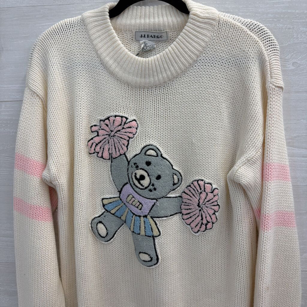Vintage JJ Fargo White/ Pink Cheerleader Bear Sweater Top Medium