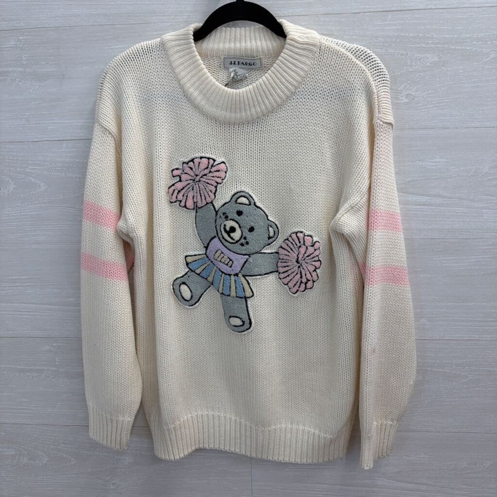 Vintage JJ Fargo White/ Pink Cheerleader Bear Sweater Top Medium