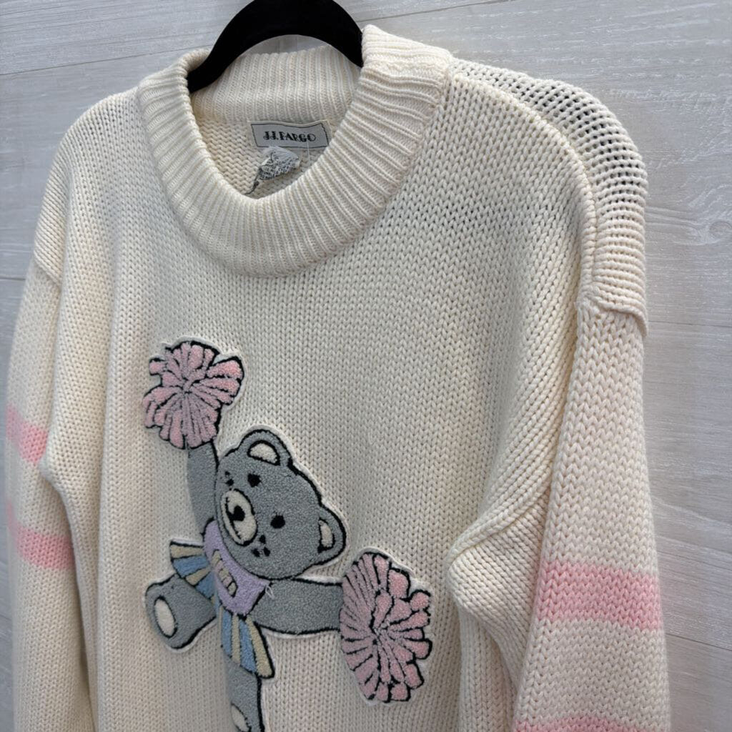 Vintage JJ Fargo White/ Pink Cheerleader Bear Sweater Top Medium