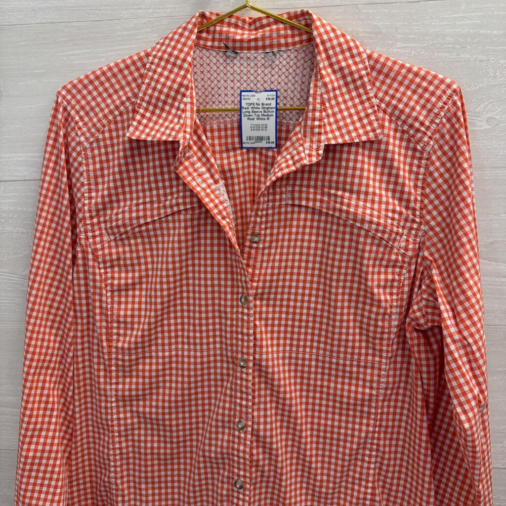Red/ White Gingham Long Sleeve Button Down Top Medium