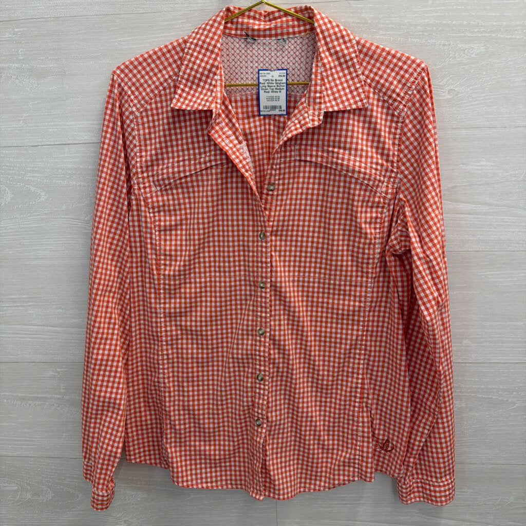 Red/ White Gingham Long Sleeve Button Down Top Medium