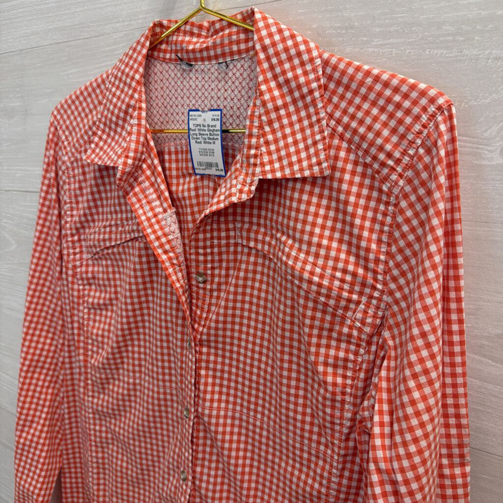 Red/ White Gingham Long Sleeve Button Down Top Medium