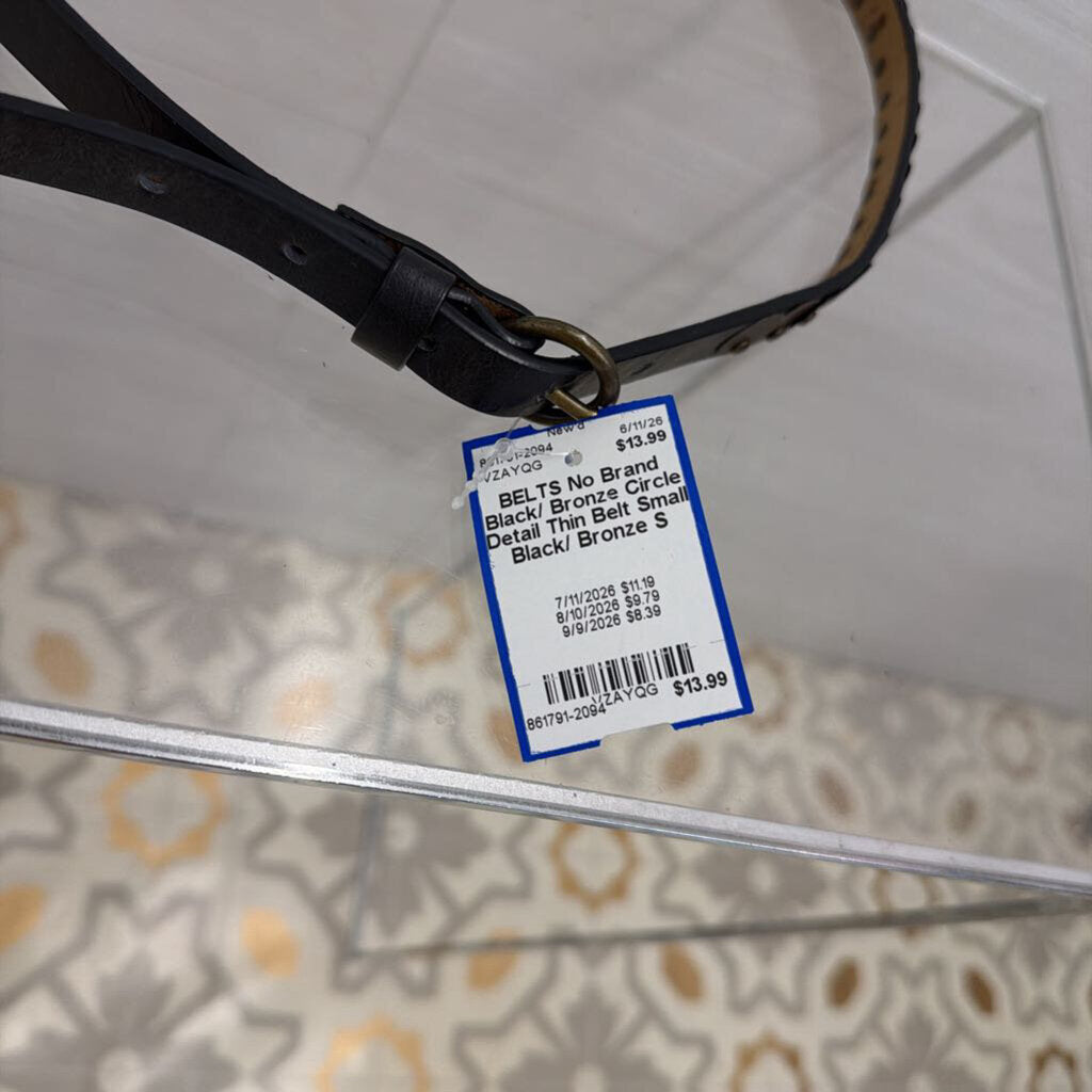 Black/ Bronze Circle Detail Thin Belt Small