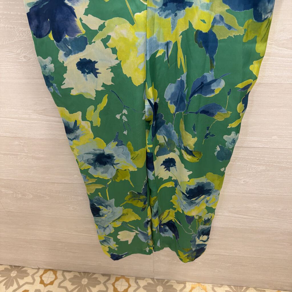 Zara Green/ Multi Print Silky Long Sleeve Jumpsuit Medium