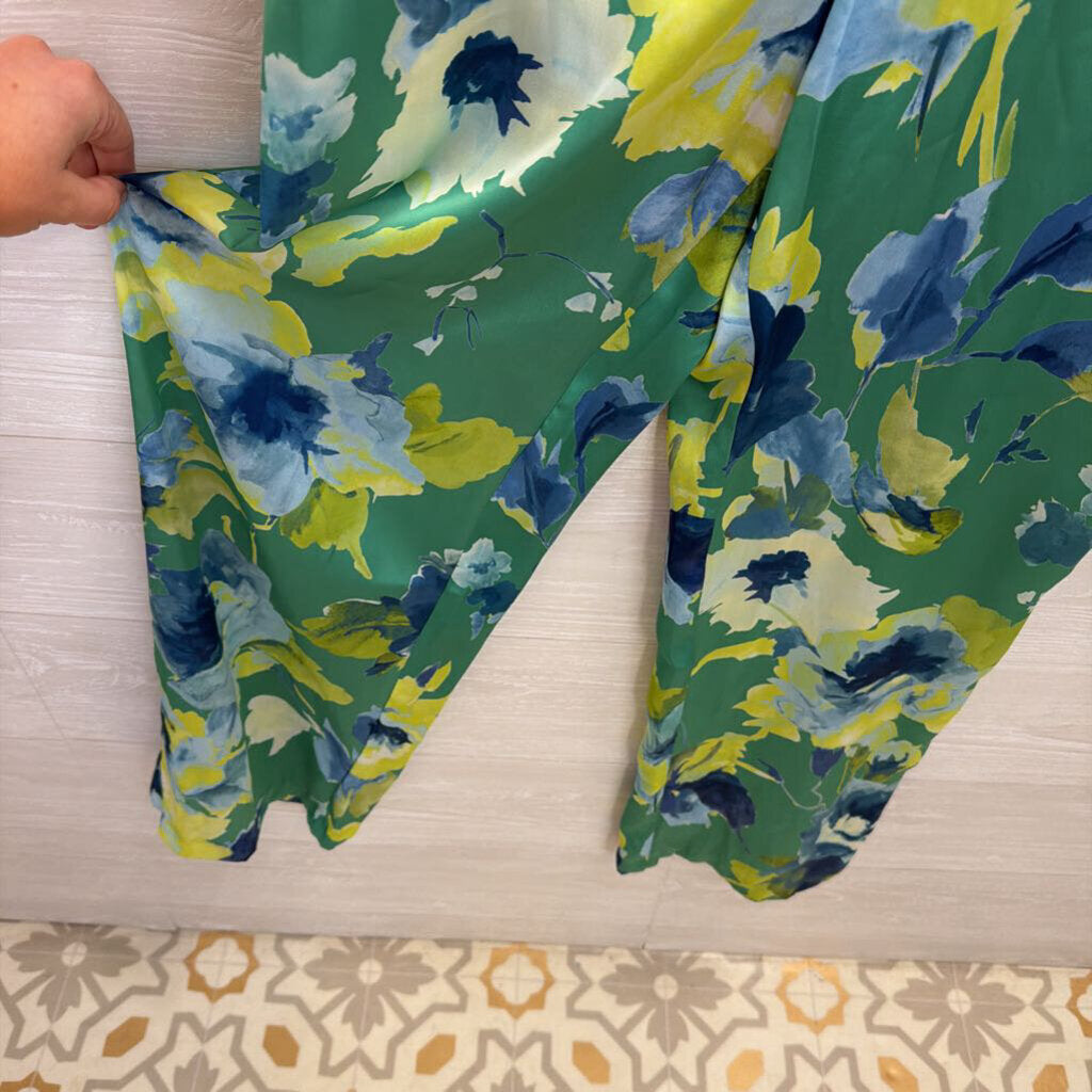 Zara Green/ Multi Print Silky Long Sleeve Jumpsuit Medium