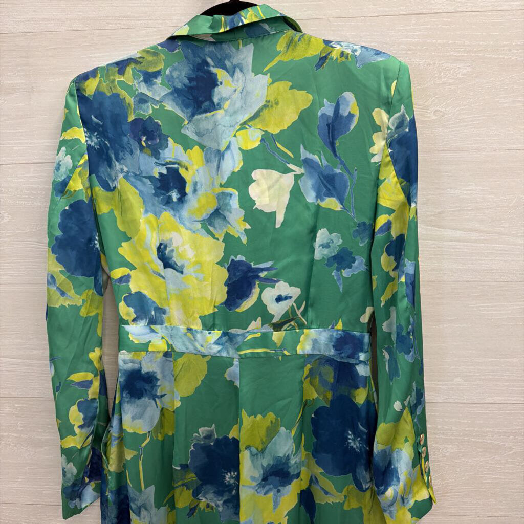 Zara Green/ Multi Print Silky Long Sleeve Jumpsuit Medium