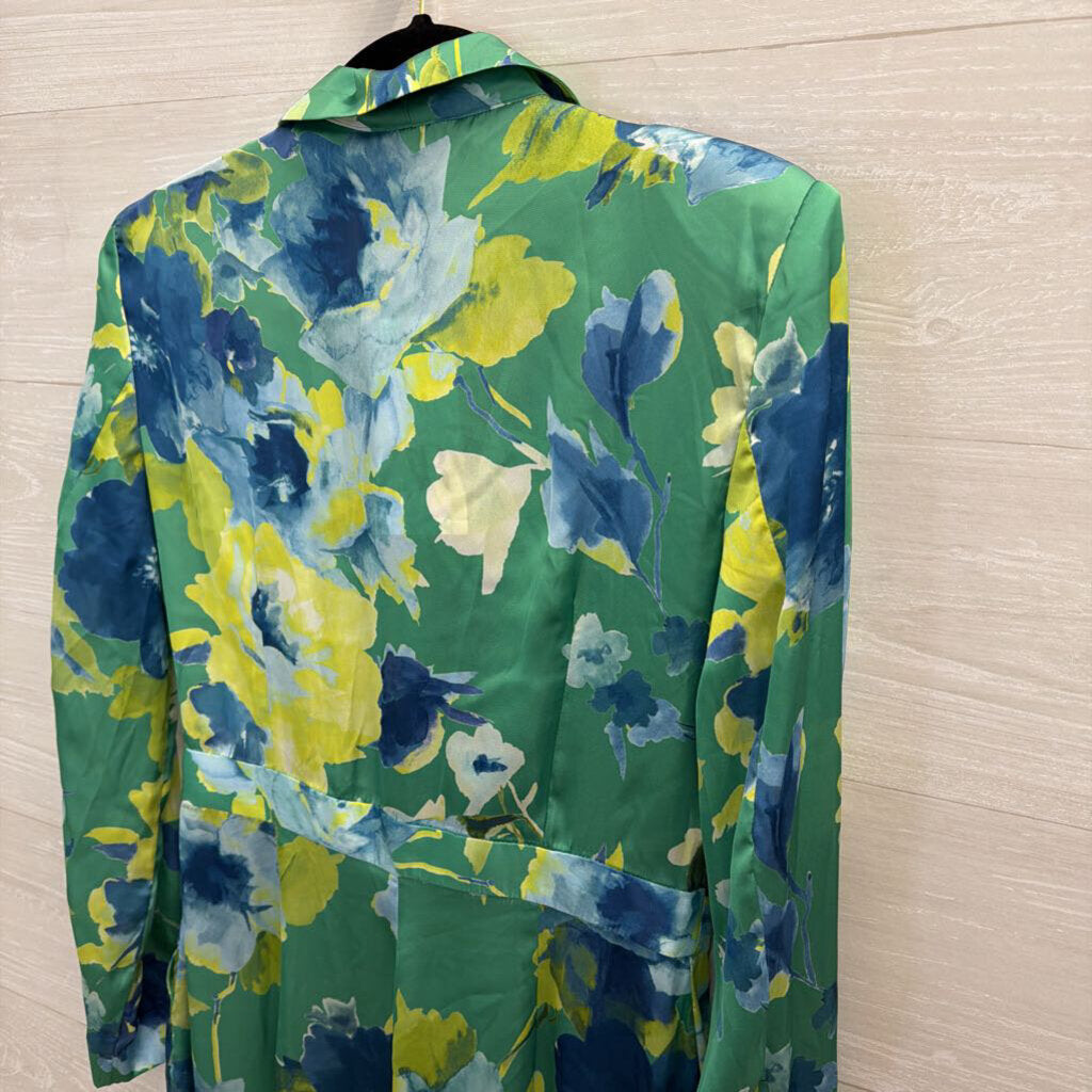 Zara Green/ Multi Print Silky Long Sleeve Jumpsuit Medium