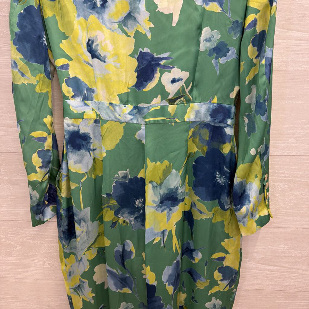 Zara Green/ Multi Print Silky Long Sleeve Jumpsuit Medium