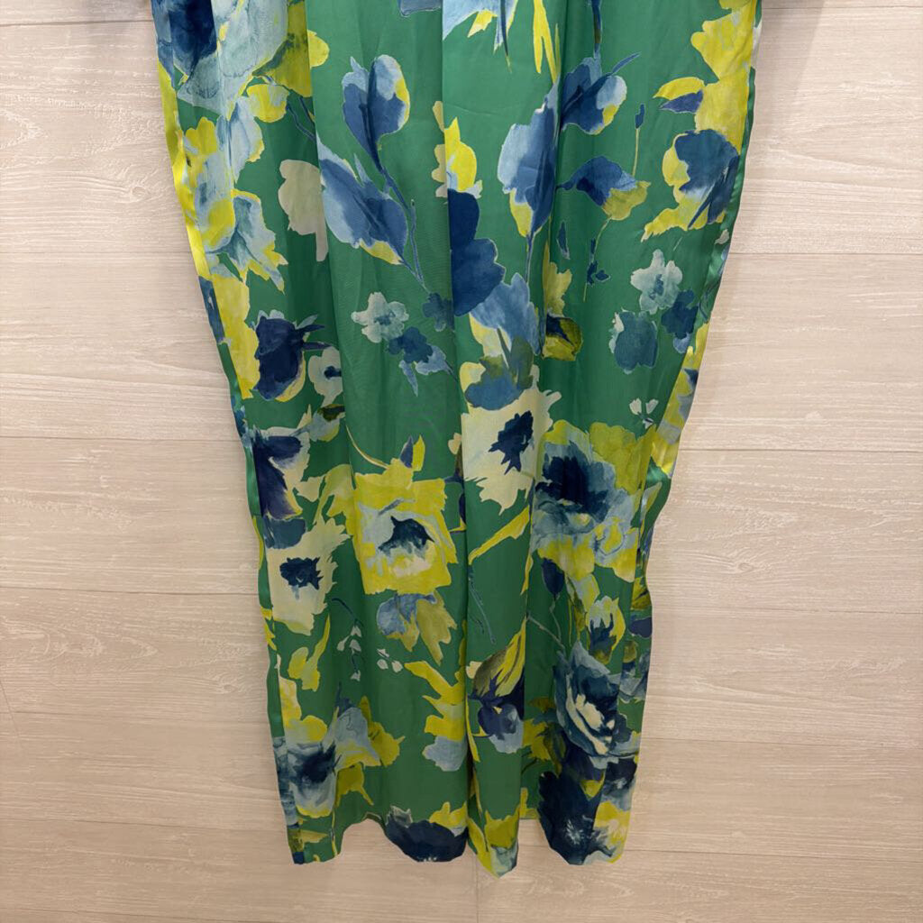 Zara Green/ Multi Print Silky Long Sleeve Jumpsuit Medium
