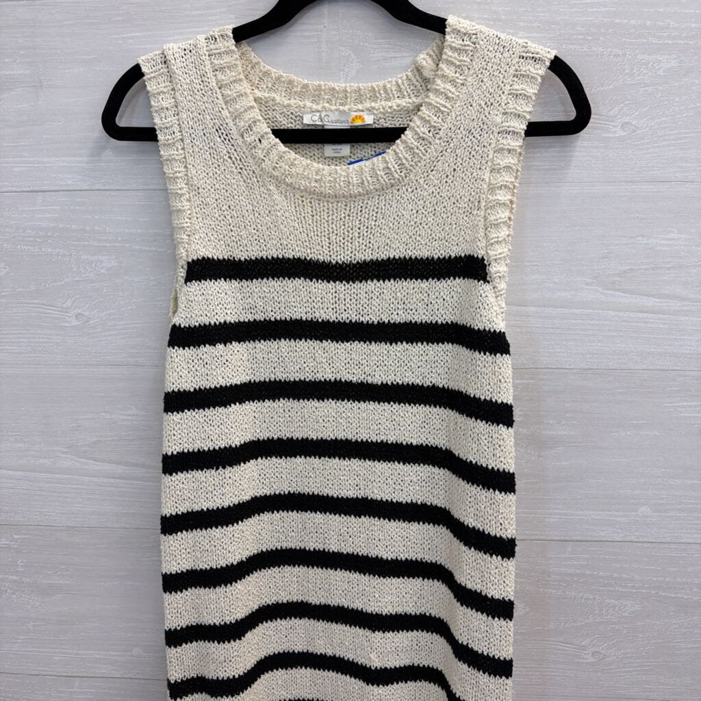 C and C California Black/ Beige Knit Striped Sleeveless Maxi Dress Small/ Medium