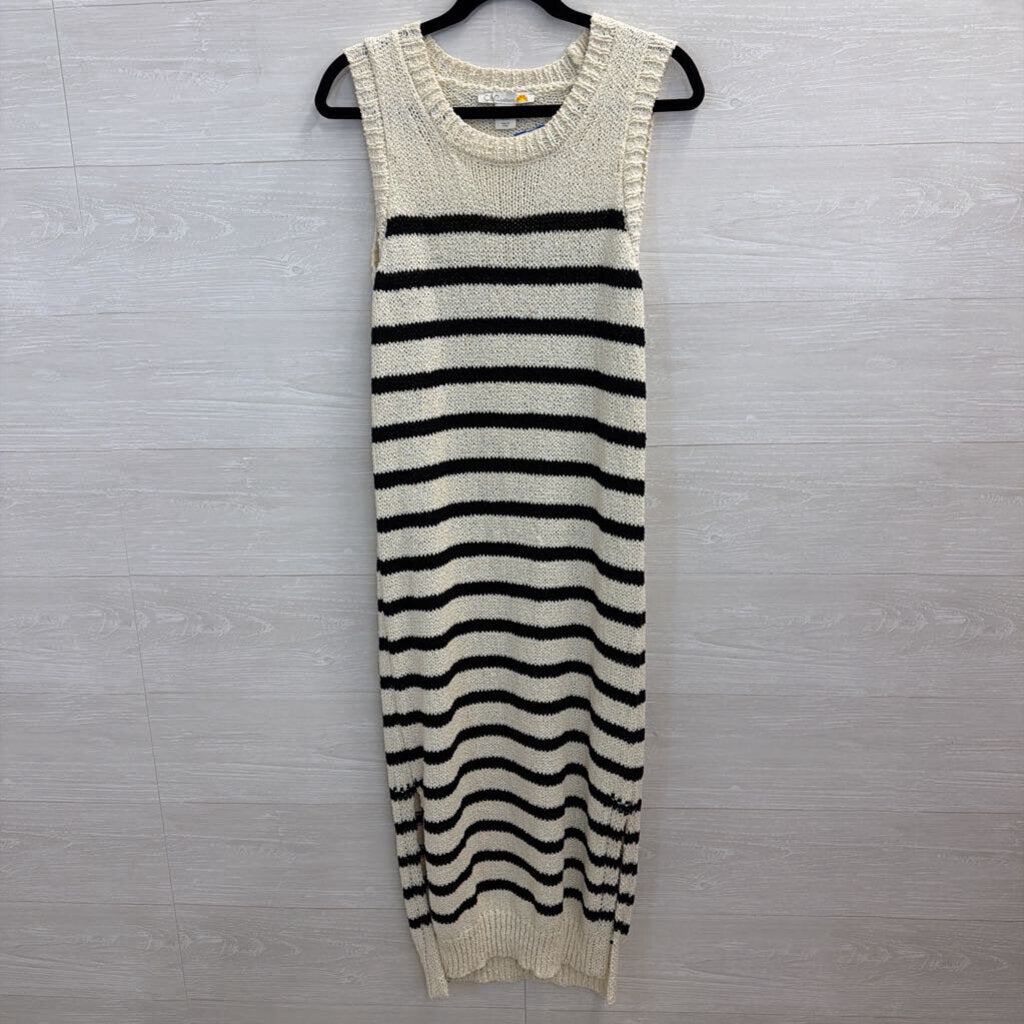 C and C California Black/ Beige Knit Striped Sleeveless Maxi Dress Small/ Medium