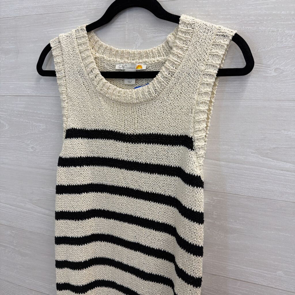 C and C California Black/ Beige Knit Striped Sleeveless Maxi Dress Small/ Medium