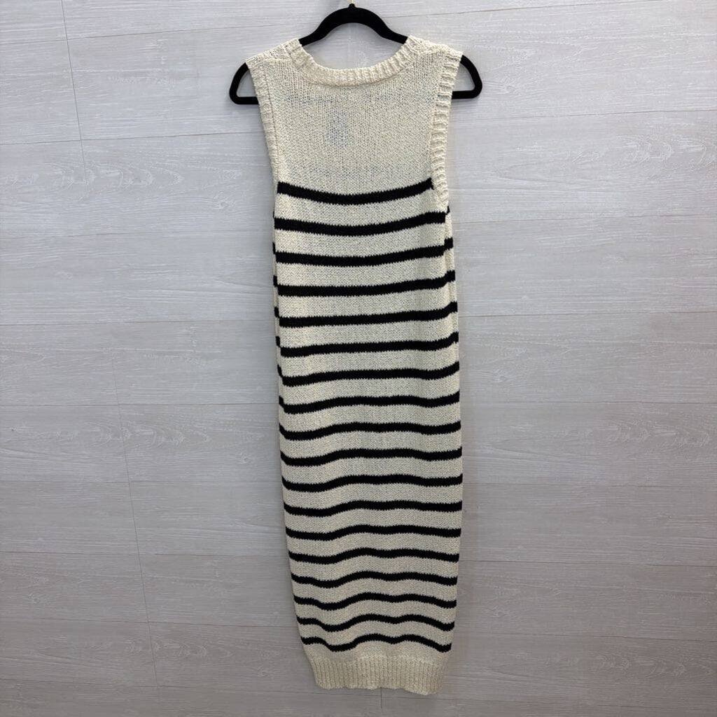 C and C California Black/ Beige Knit Striped Sleeveless Maxi Dress Small/ Medium