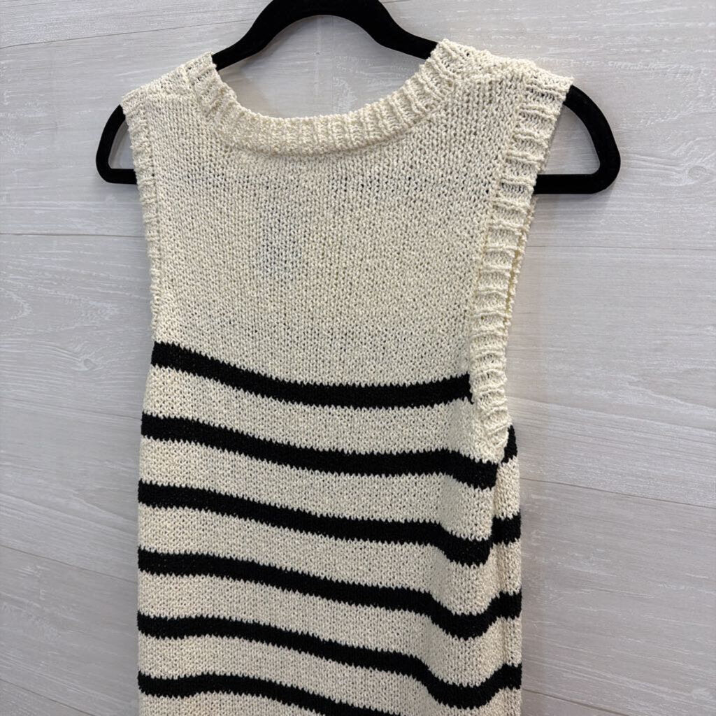 C and C California Black/ Beige Knit Striped Sleeveless Maxi Dress Small/ Medium