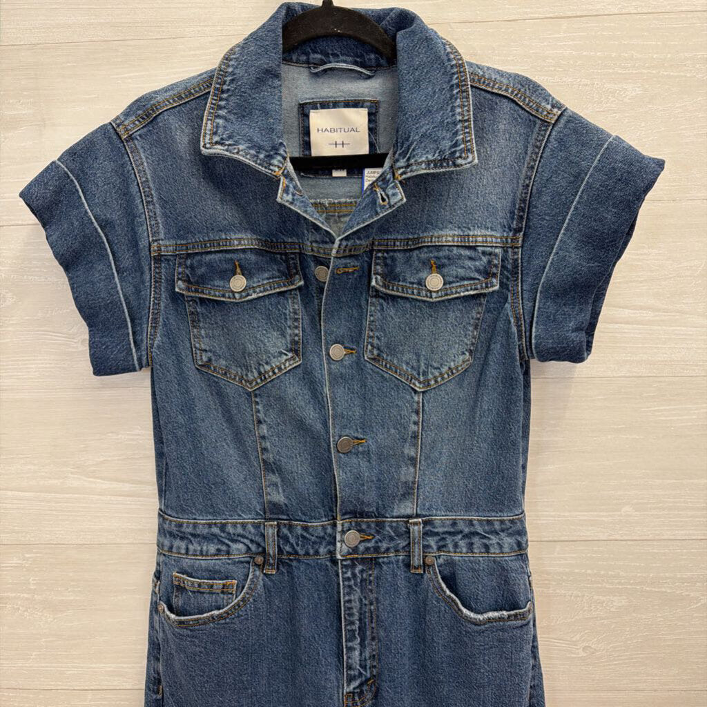Habitual Dark Wash Denim Short Sleeve Jumpsuit 8