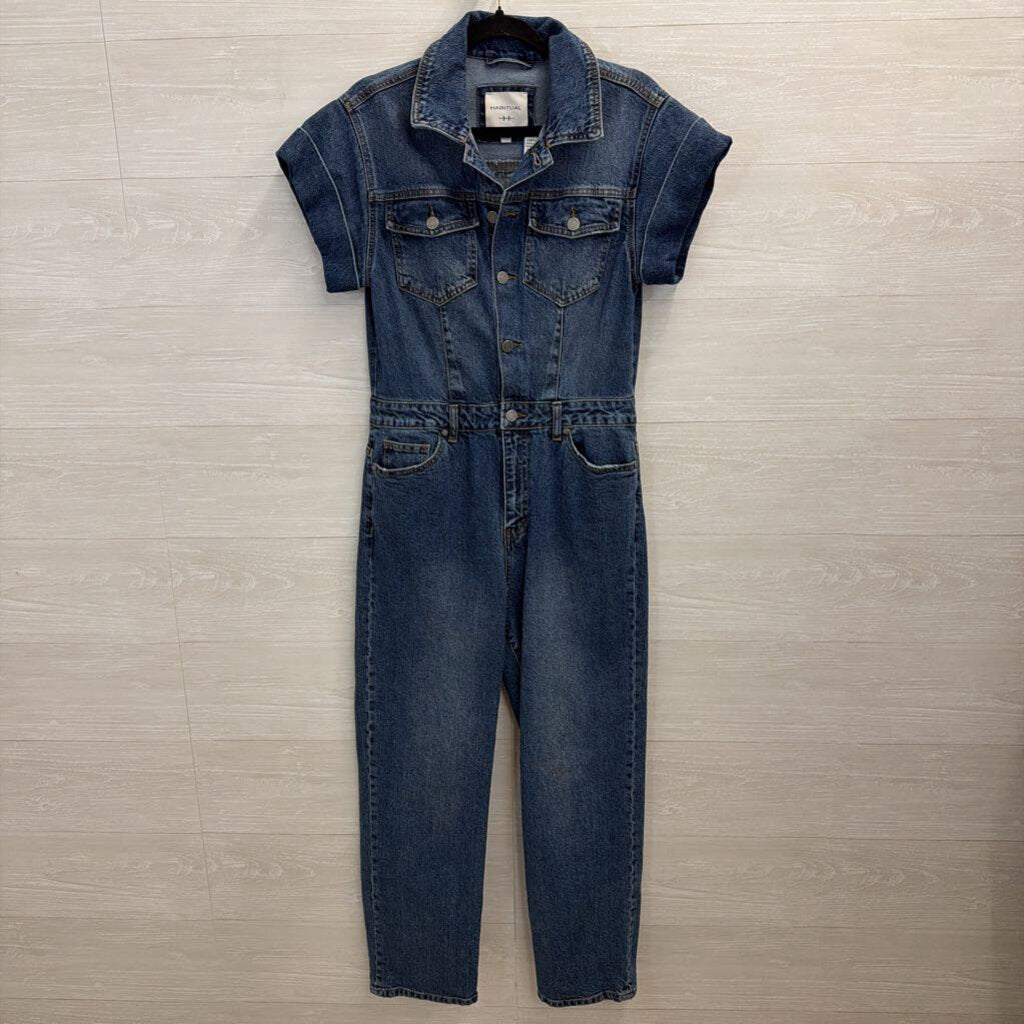 Habitual Dark Wash Denim Short Sleeve Jumpsuit 8