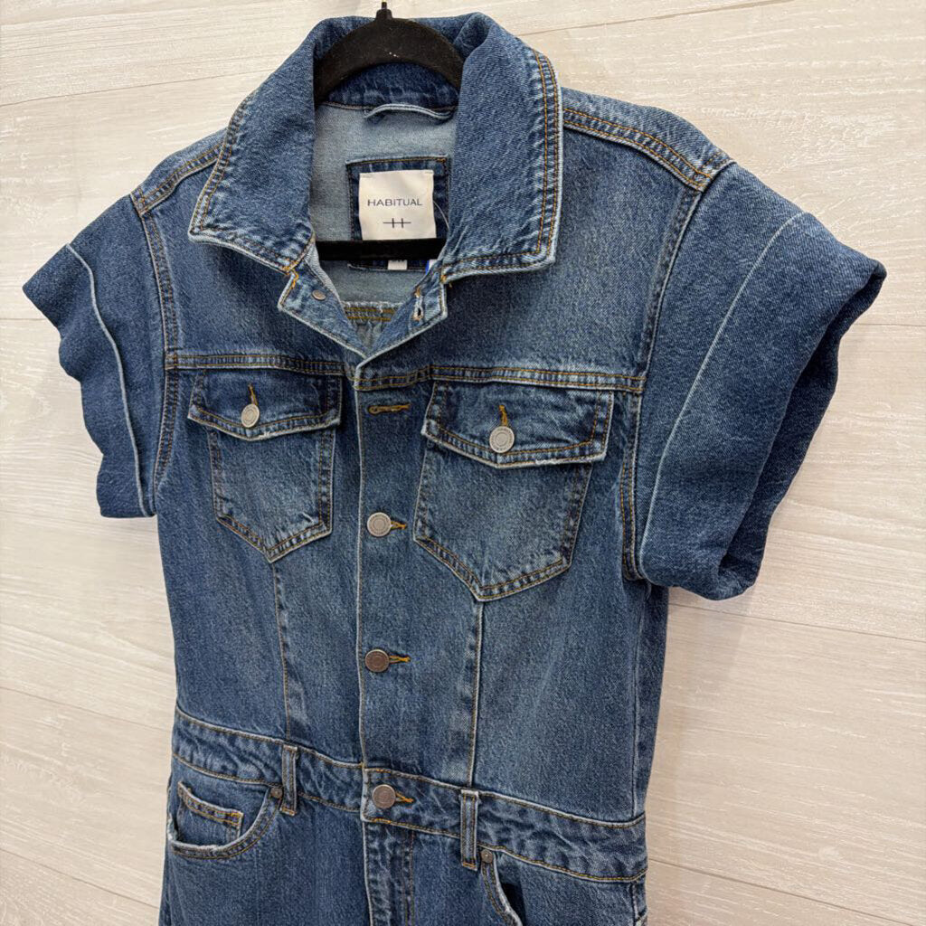 Habitual Dark Wash Denim Short Sleeve Jumpsuit 8