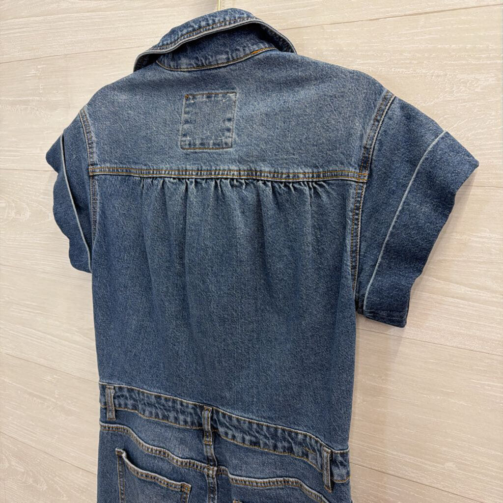 Habitual Dark Wash Denim Short Sleeve Jumpsuit 8