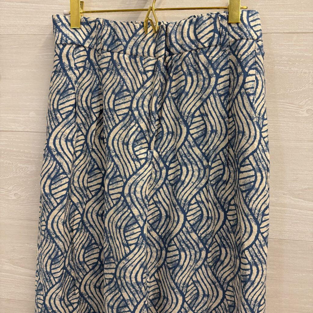 Jules and Leopold Blue/ Beige Print Wide Leg Pants Small