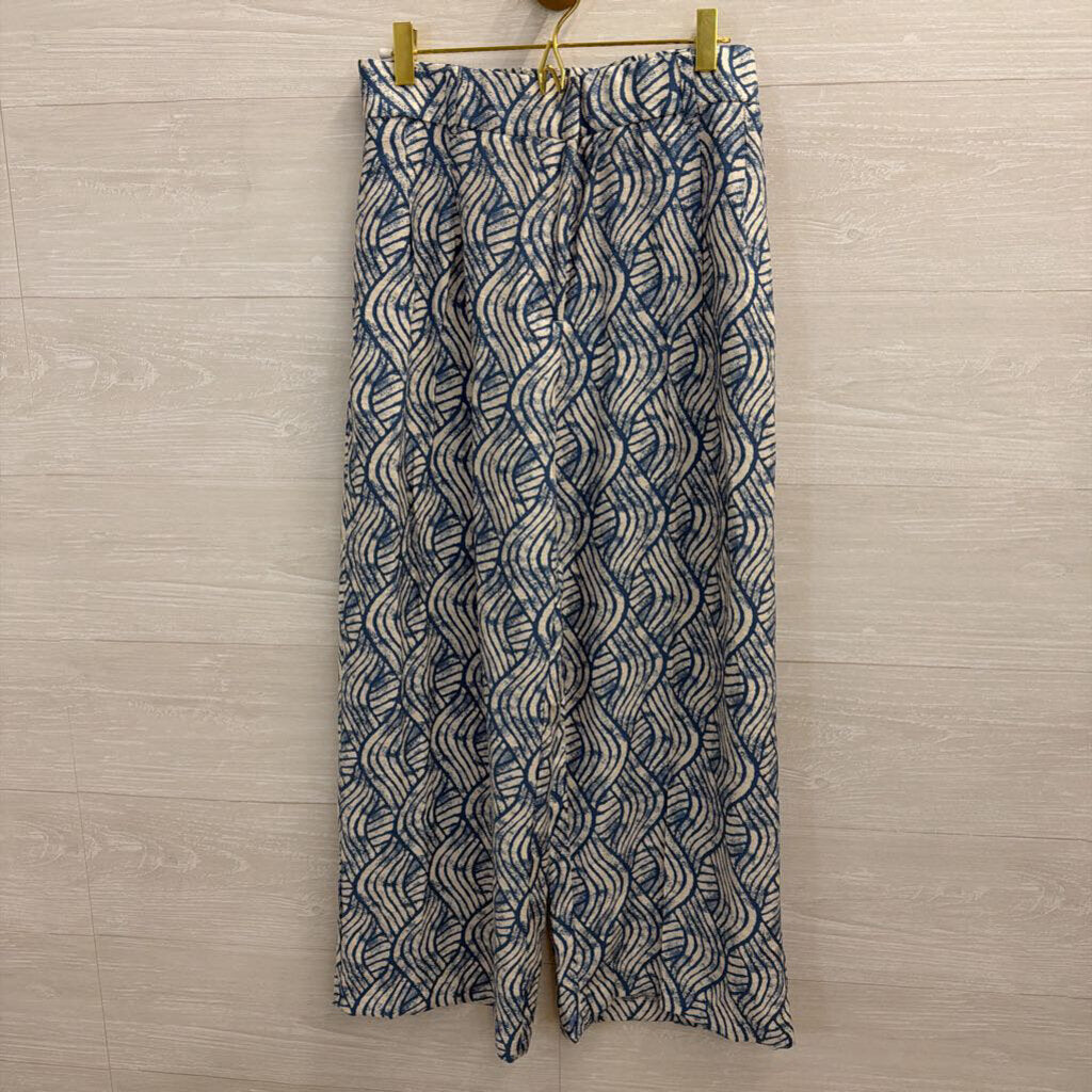Jules and Leopold Blue/ Beige Print Wide Leg Pants Small