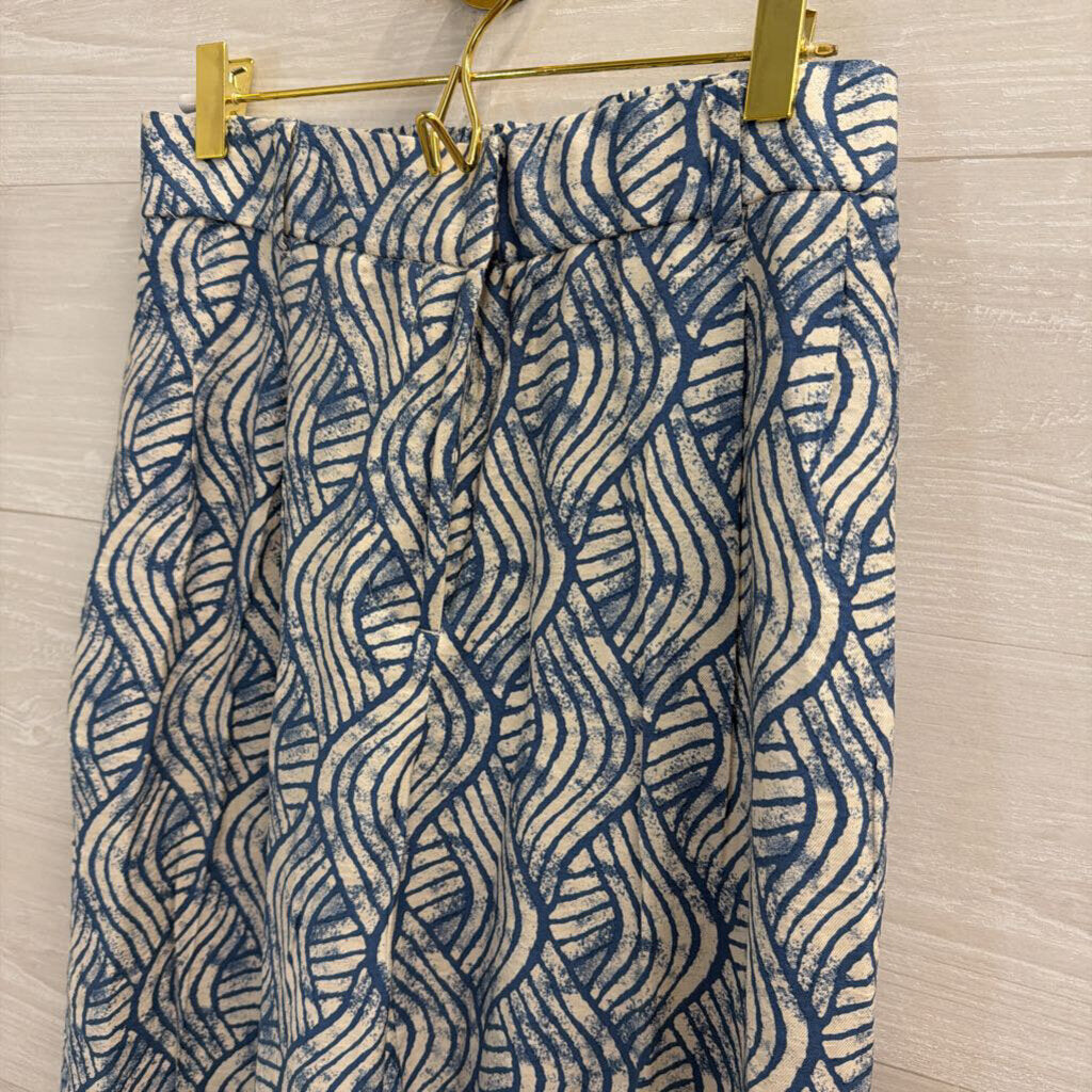 Jules and Leopold Blue/ Beige Print Wide Leg Pants Small