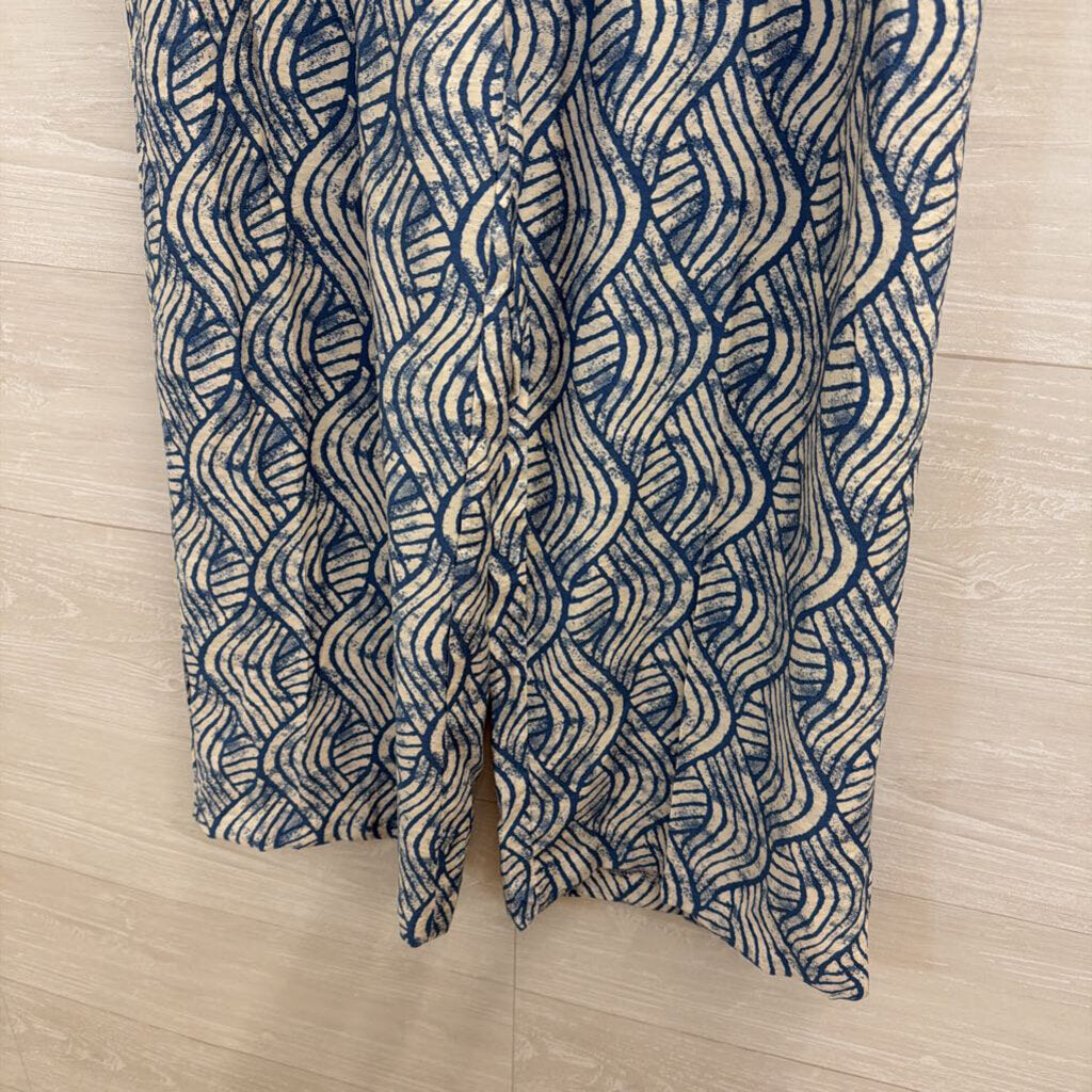 Jules and Leopold Blue/ Beige Print Wide Leg Pants Small