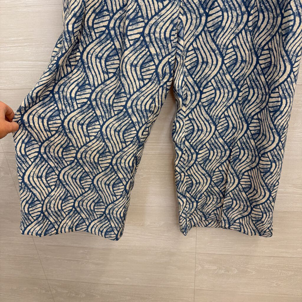 Jules and Leopold Blue/ Beige Print Wide Leg Pants Small