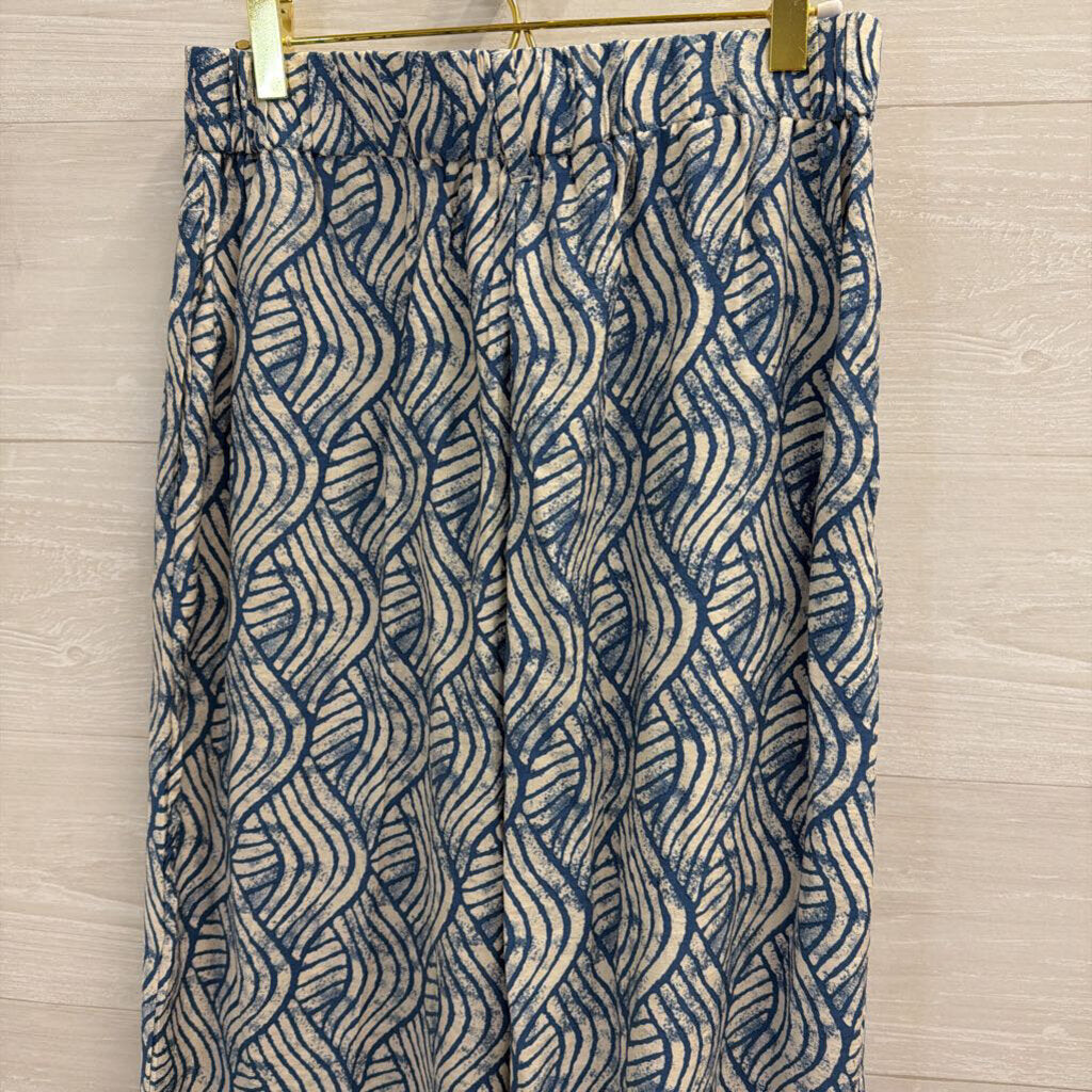 Jules and Leopold Blue/ Beige Print Wide Leg Pants Small