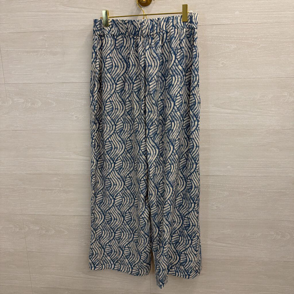 Jules and Leopold Blue/ Beige Print Wide Leg Pants Small