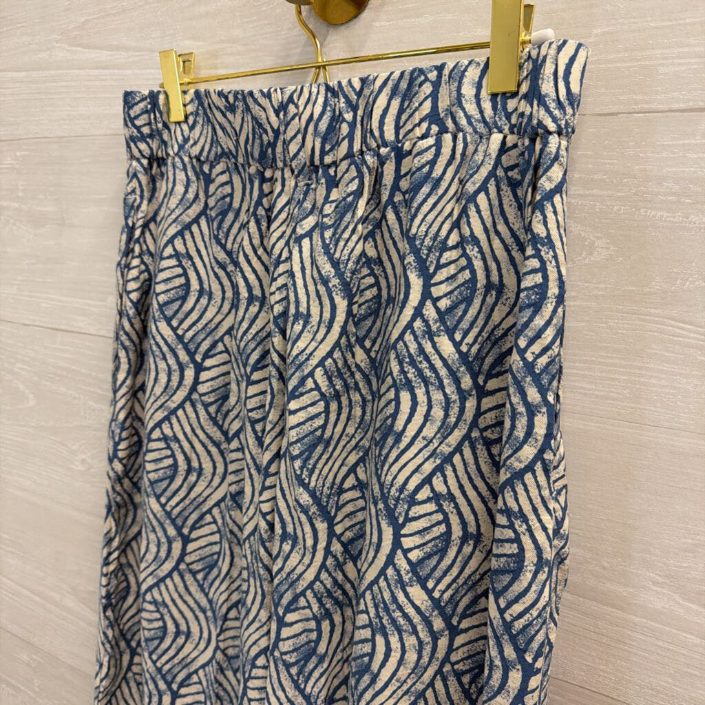 Jules and Leopold Blue/ Beige Print Wide Leg Pants Small