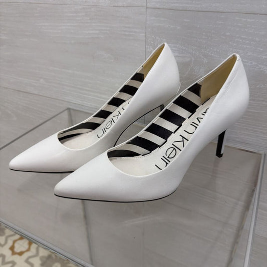 Calvin Klein White Leather Point Toe Pump Heels 6.5