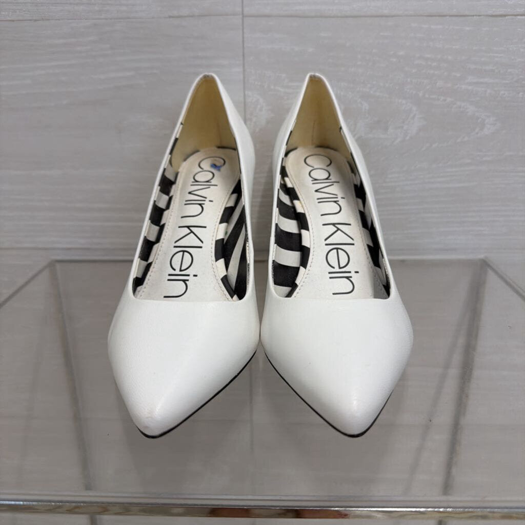 Calvin Klein White Leather Point Toe Pump Heels 6.5