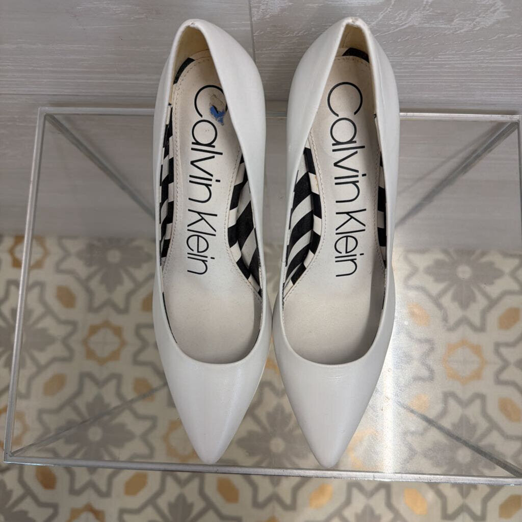 Calvin Klein White Leather Point Toe Pump Heels 6.5