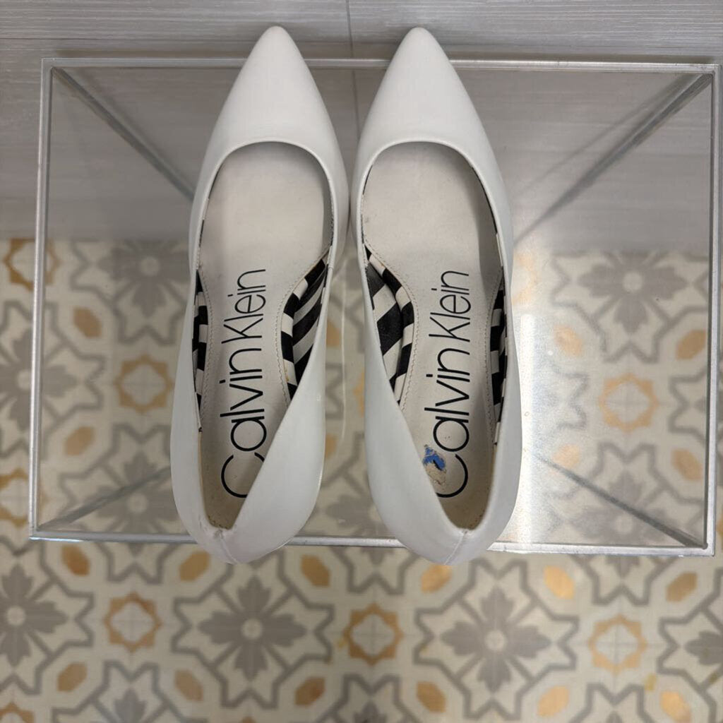 Calvin Klein White Leather Point Toe Pump Heels 6.5