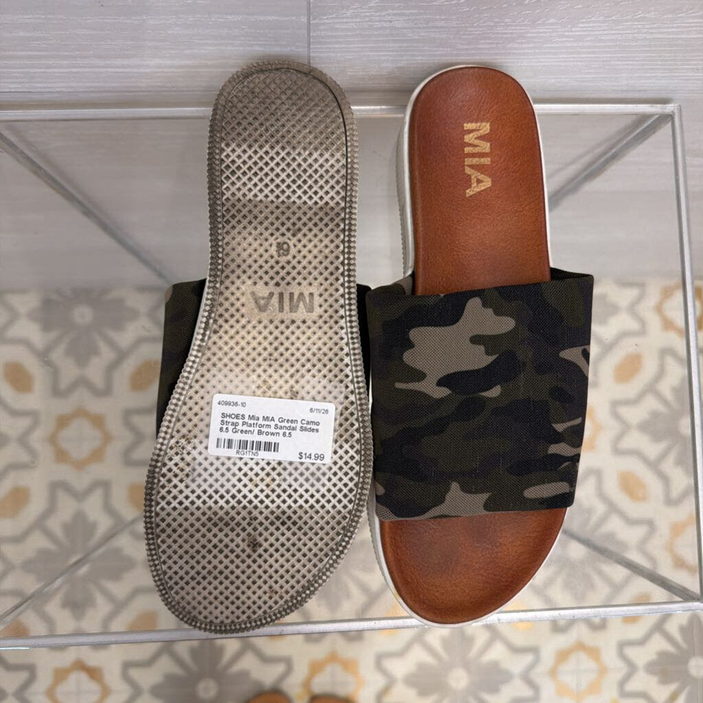 MIA Green Camo Strap Platform Sandal Slides 6.5