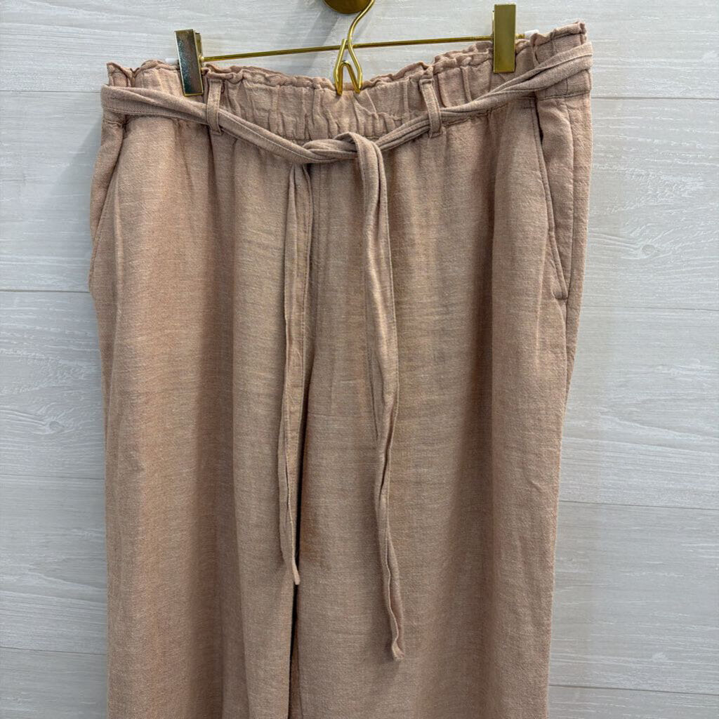 Loft Beige Wide Leg Tie Waist Pull On Pants Small