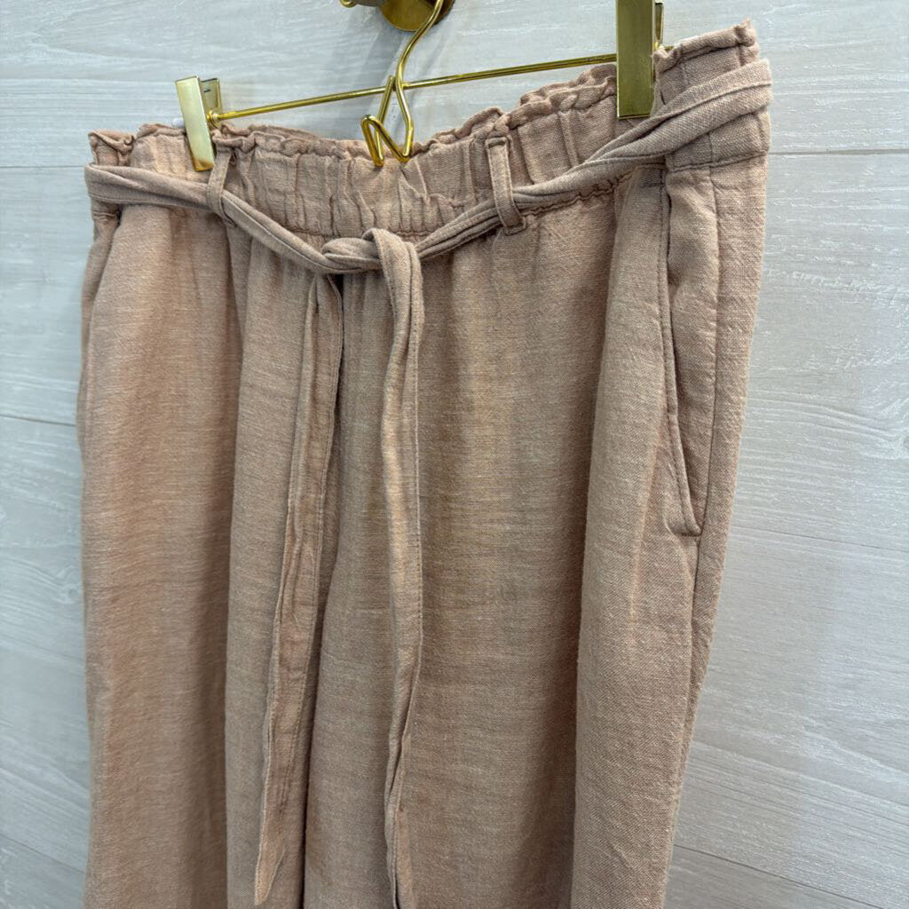 Loft Beige Wide Leg Tie Waist Pull On Pants Small